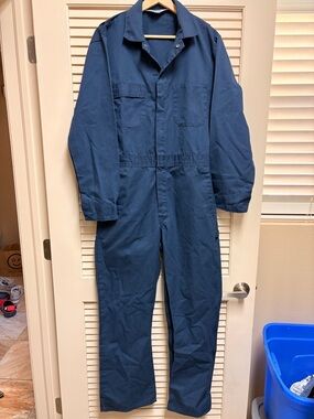 Vintage Roebucks USA Work Coveralls Navy Blue Mechanic Utility Jumpsuit Mens M
